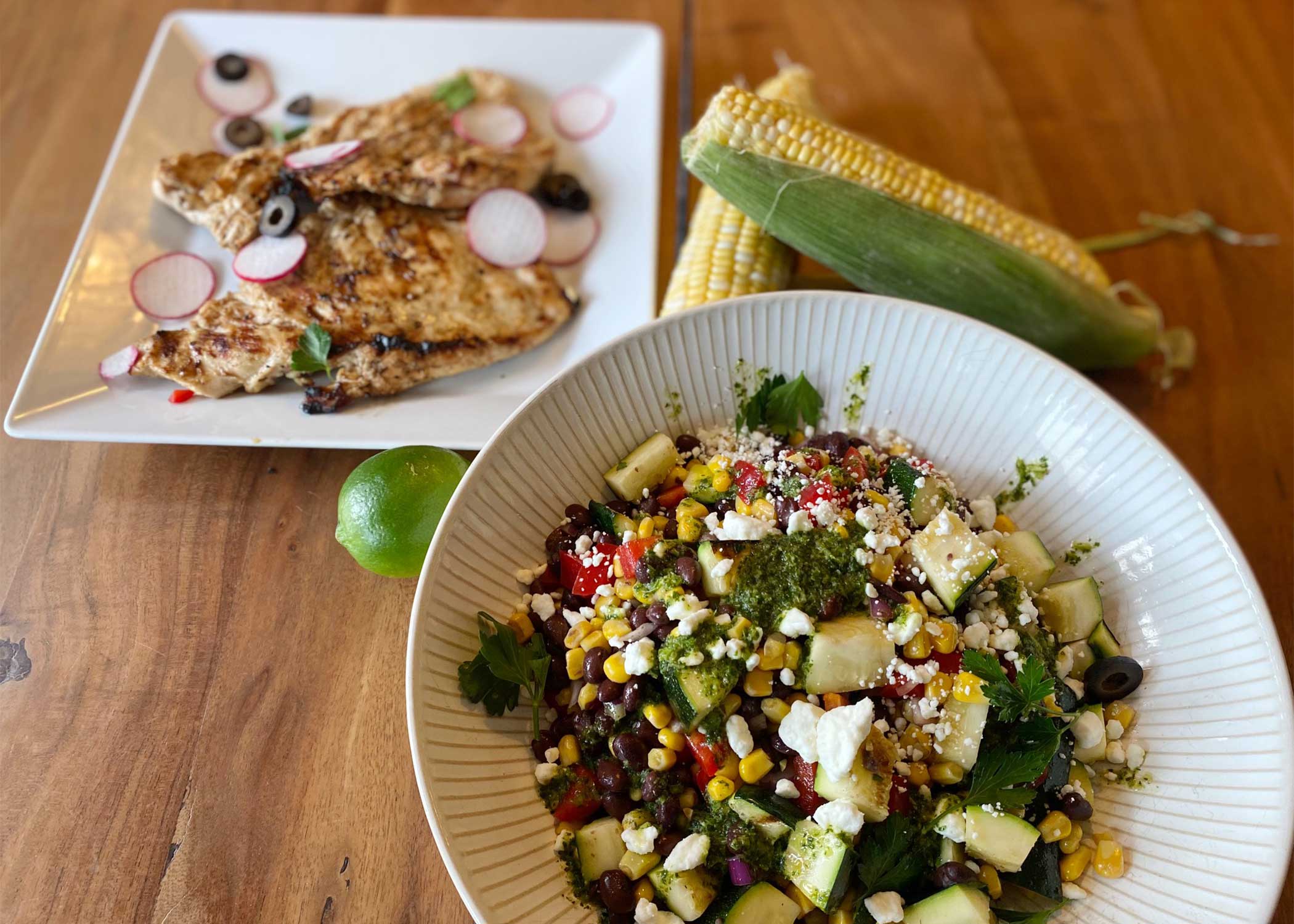 Three Sisters Salad with Chipotle Crema, Garlic & Lime Grilled Chicken